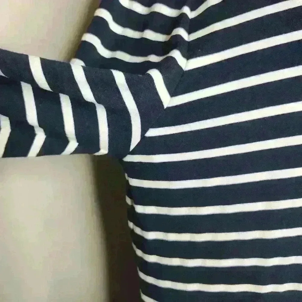 Tommy Hilfiger women's navy and white striped blouse 3/4 sleeve size large - Picture 3 of 7